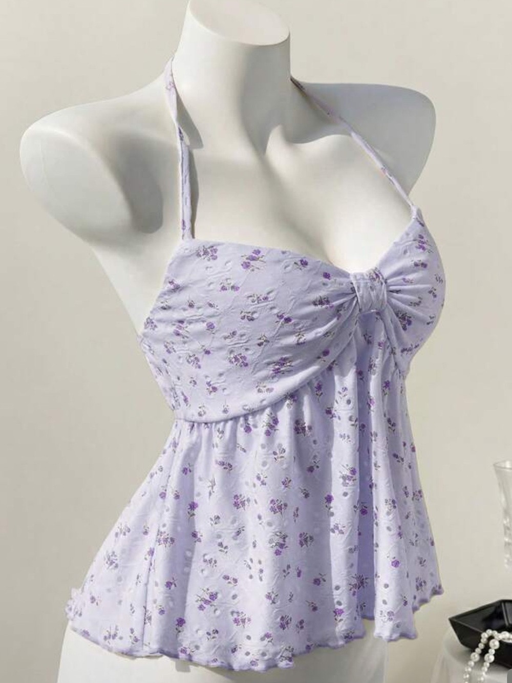 NWT Ditsy Floral Hollow V-Neck Sexy Backless Camisole Top Sweet Purple -medium